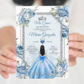 Mis Quince Blue Floral Silver Crown Quinceañera Einladung