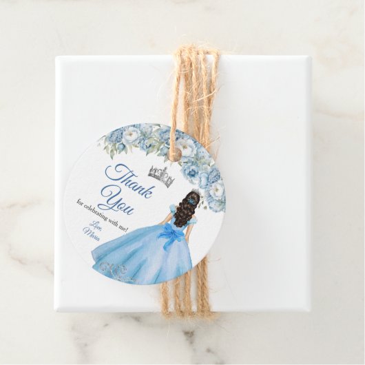 Mis Quince Blue Floral Silver Crown Quinceañera Geschenkanhänger (Beispiel)