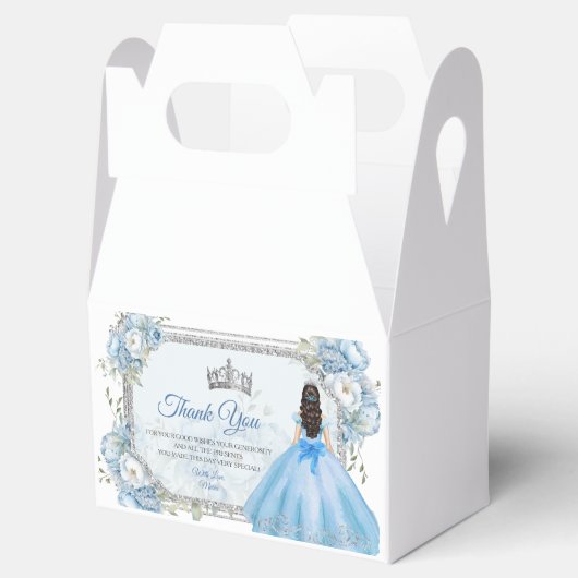 Mis Quince Blue Floral Silver Crown Quinceañera Geschenkschachtel (Geöffnet)