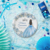 Mis Quince Blue Floral Silver Crown Quinceañera Pappteller (Party)