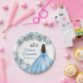 Mis Quince Blue Floral Silver Crown Quinceañera Pappteller (Party)