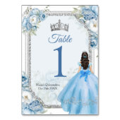 Mis Quince Blue Floral Silver Crown Quinceañera Tischnummer (Rückseite)