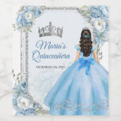 Mis Quince Blue Floral Silver Crown Quinceañera Weinetikett (Einzelnes Label)