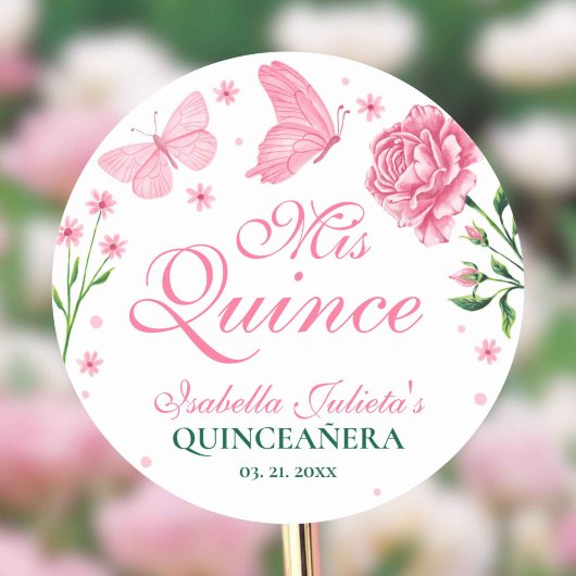 Mis Quince Blush Pink Floral Quinceañera Runder Aufkleber