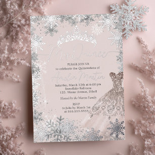 Mis Quince Blush Winter Schneeflocke Quinceanera Folieneinladung