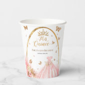 Mis Quince Boho Floral Blush Pink Quinceanera Pappbecher (Rückseite)