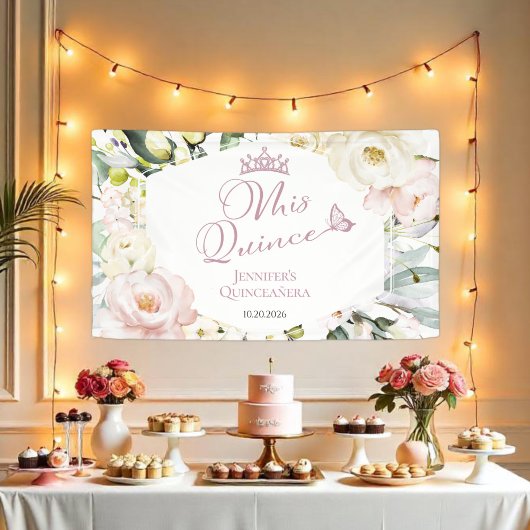 Mis Quince | Boho Floral Frame Quinceañera Banner