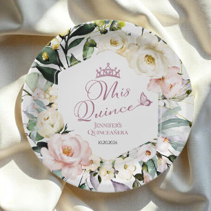 Mis Quince   Boho Floral Frame Quinceañera Pappteller