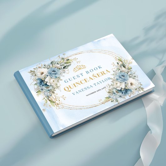 Mis Quince Boho Gästebuch mit Blau Gold Grün