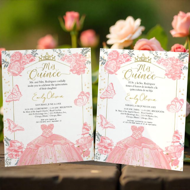 Mis Quince Budget Einladung Bilingual Pink Floral (Von Creator hochgeladen)