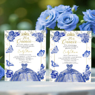 Mis Quince Budget Einladung Bilingual Royal Blue