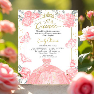 Mis Quince Budget Einladung Rosa Kleid Floral