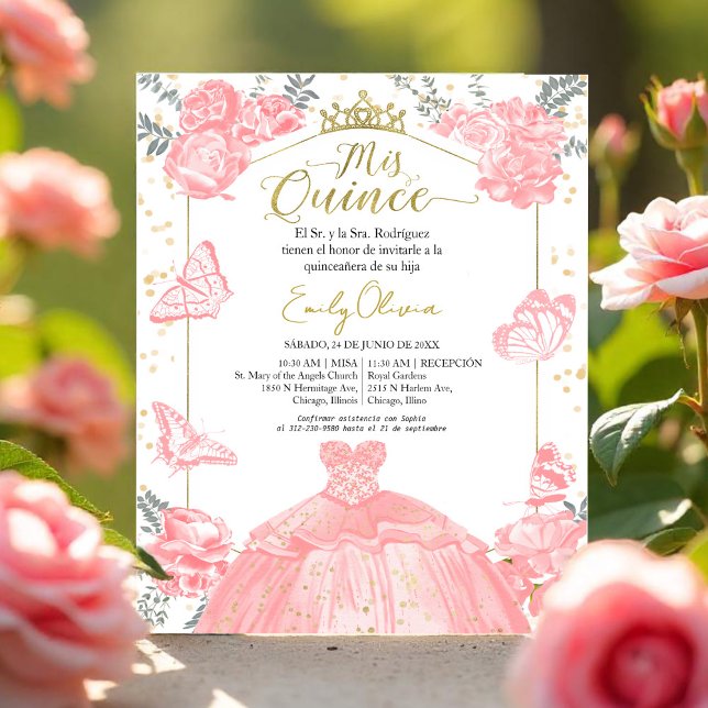 Mis quince Budget Einladung Spanisch Pink Floral (Von Creator hochgeladen)