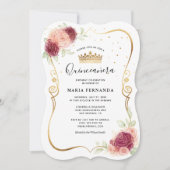 Mis Quince Burgund Blush Gold Floral Quinceanera Einladung (Vorderseite)