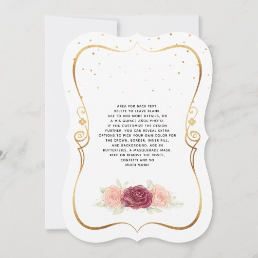 Mis Quince Burgund Blush Gold Floral Quinceanera Einladung (Rückseite)