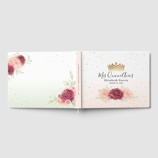 Mis Quince Burgundy Blush Gold Floral Quinceanera Gästebuch (Voll)