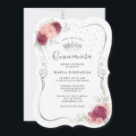 Mis Quince Burgundy Blush und Silver Quinceanera Einladung<br><div class="desc">Erstellen Sie Ihre eigenen silber und bordeauxrot rosa Quinceanera-Einladungen mit einem eleganten DIY-Template, das leicht für eine coole süße 16 / 15 Geburtstagsparty personalisiert werden kann... Das moderne, schöne Design zeigt hellrosa und bordeauxfarbene Rose von Raphaela Wilson. Die hübsche Klammer Papier mit einem Imitat metallische silberne filigrane Rahmen schafft ein...</div>