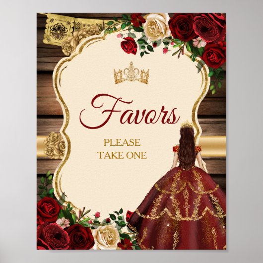 Mis Quince Burgundy Floral Rustikale Favoriten Poster (Vorne)