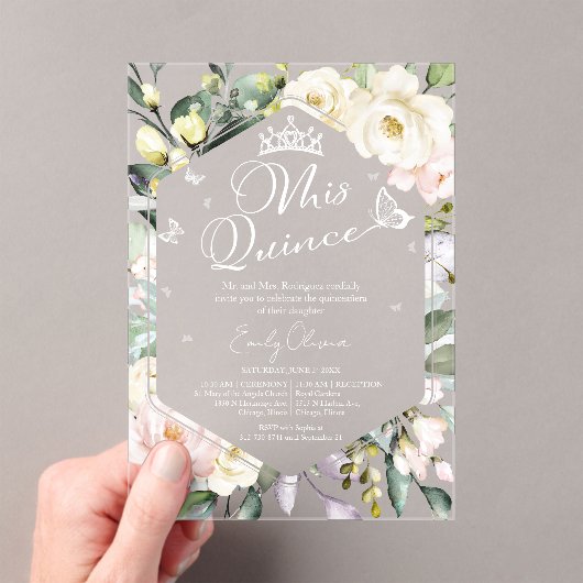 Mis Quince | Butterfly Boho Floral Quinceañera Acryleinladungen (Insitu (Handheld))