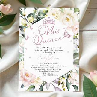 Mis Quince | Butterfly Greenery Floral Quinceañera Einladung
