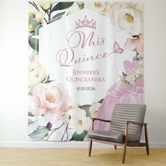 Mis Quince | Dress Floral Quinceañera Backdrops Wandteppich (Beispiel)