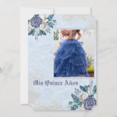 Mis Quince Dusty Blue Floral Einladung (Rückseite)