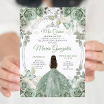 Mis Quince Dusty Green & Silver Floral Quinceañera Einladung<br><div class="desc">Dusty Green & Silver Floral Quinceñera Einladung Mis Quince Anos,  15. Geburtstag, </div>