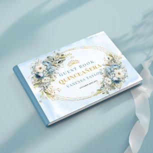 Mis Quince Einladungsbuch Hellblau Gold Boho-Stil Gästebuch