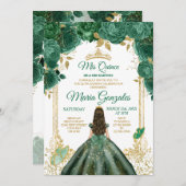 Mis Quince Emerald Green Butterfly Gold Crown Einladung (Vorne/Hinten)