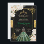 Mis Quince Emerald Green & White Floral Geburtstag Einladung<br><div class="desc">Mis Quince Emerald Green & White Floral Geburtstag Quinceanera Black Background Einladung Mis Quince Anos,  15. Geburtstag, </div>