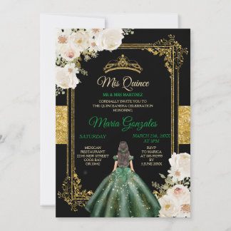 Mis Quince Emerald Green & White Floral Geburtstag Einladung