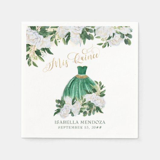 Mis Quince Emerald Green White Peony Quinceanera I Serviette (Vorderseite)