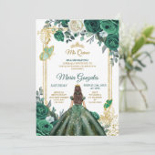 Mis Quince Emerald Green & White zum Geburtstag Einladung (Stehend Vorderseite)