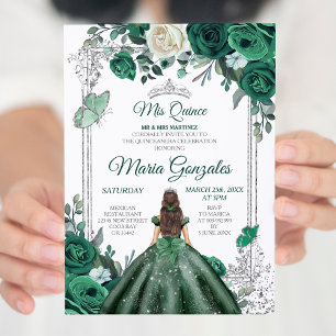 Mis Quince Emerald Green & White zum Geburtstag Einladung