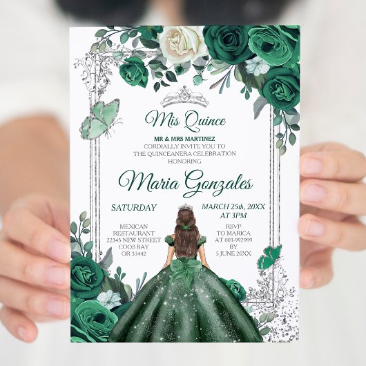 Mis Quince Emerald Green & White zum Geburtstag Einladung
