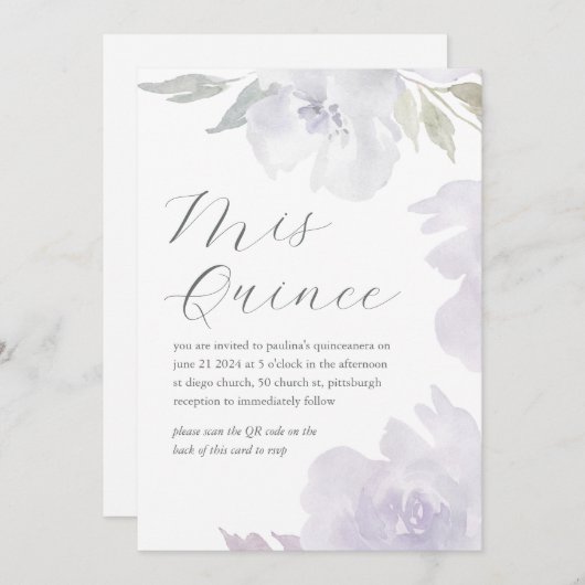 Mis Quince Floral Birthday Quinceañera QR-Code Einladung (Vorne/Hinten)