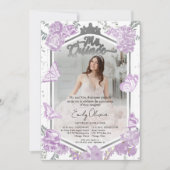 Mis Quince Foto Einladung bilingualer Lavendel (Vorderseite)
