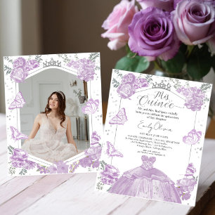 Mis Quince Foto Einladung Lavender Floral