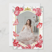 Mis Quince Foto Einladung Red Floral Gold Foil (Rückseite)