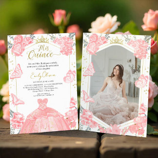 Mis Quince Foto Einladung Rosa Blumengestein