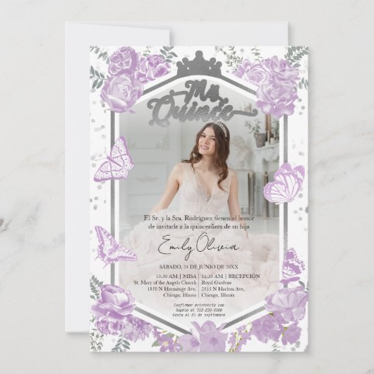 Mis Quince Foto Einladung Spanischer Lavendel (Vorderseite)