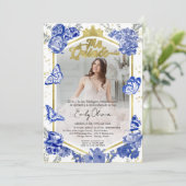 Mis Quince Foto Einladung Spanish Royal Blue (Stehend Vorderseite)