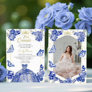 Mis Quince Foto Einladung Spanish Royal Blue
