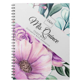 Mis QUINCE Lila Floral Quinceanera GUESTBOOK NEU Notizblock