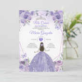 Mis Quince Lila Lavender 15 Anos Silver Crown Einladung (Stehend Vorderseite)
