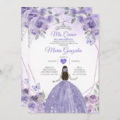 Mis Quince Lila Lavender 15 Anos Silver Crown Einladung (Vorne/Hinten)