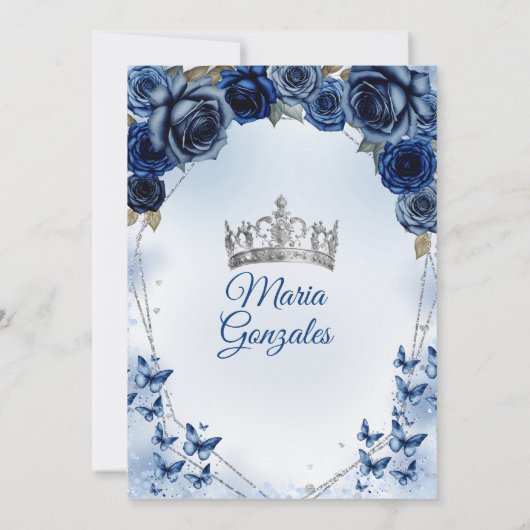 Mis Quince Navy Blue Floral Crown Quinceañera Einladung (Rückseite)