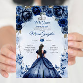 Mis Quince Navy Blue Floral Crown Quinceañera Einladung