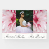 Mis Quince Pink Floral Custom Foto Banner (Horizontal)