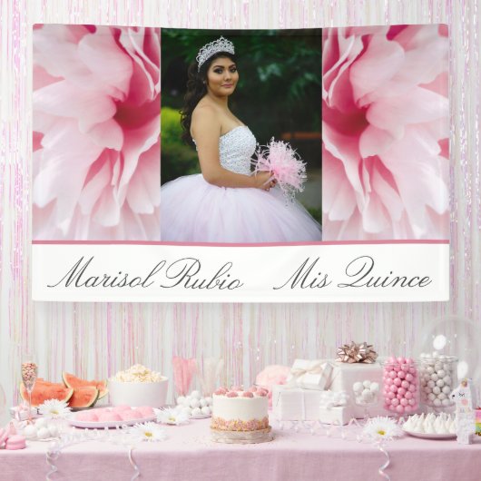 Mis Quince Pink Floral Custom Foto Banner (Party)